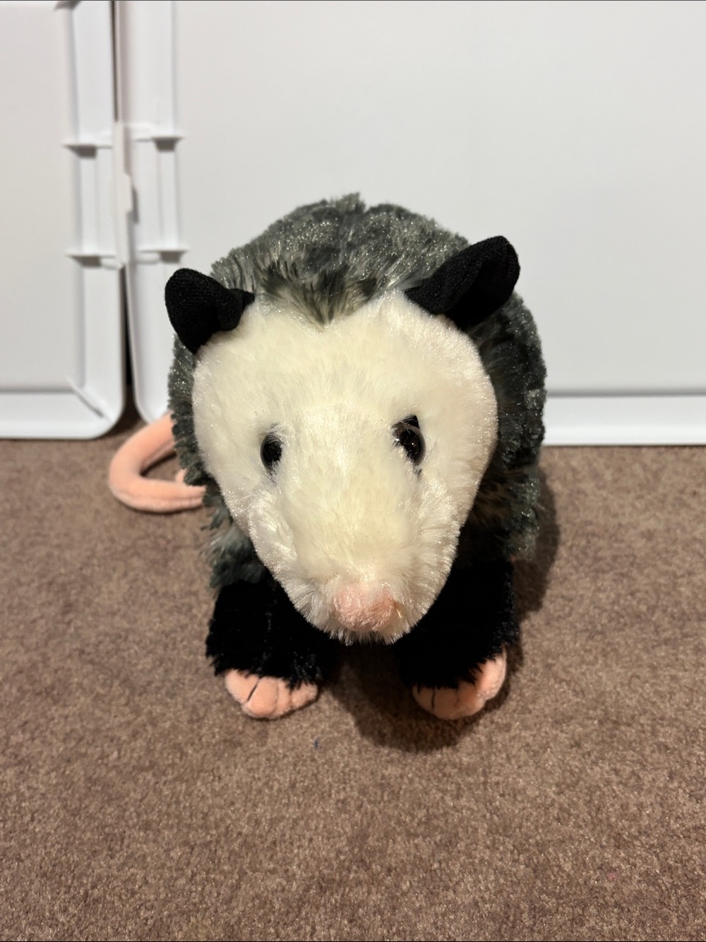 Plush Opossum Toy - Gray, White & Pink Soft Stuffed Animal